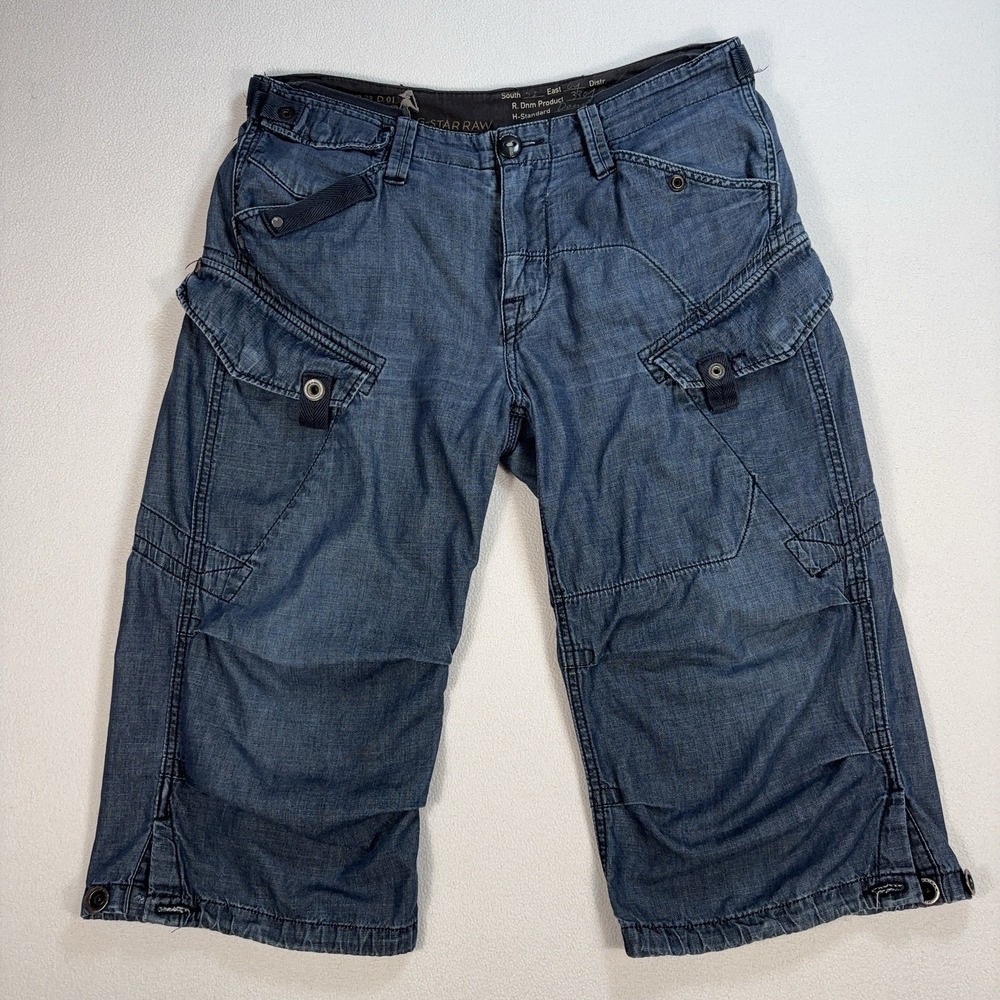 G-Star Raw Blan Danbury Surfer Denim Cargo Shorts Men's L fits 34x17 Blue *READ*